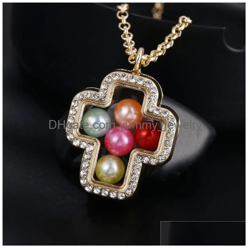 Lockets New Gold Pearl Cage Pendant Necklaces For Women Open Living Memory Beads Glass Magnetic Lockets Chains Fashion Jewelry Gift Dr Dhb94