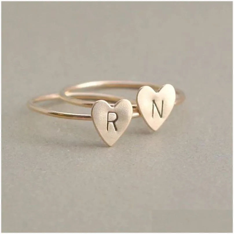 Band Rings 26 A-Z English Letter Ring Initial Sier Gold Love Heart Rings Women Fashion Jewelry Will And Sandy Drop Ship Ka3998 Drop De Dhpcb