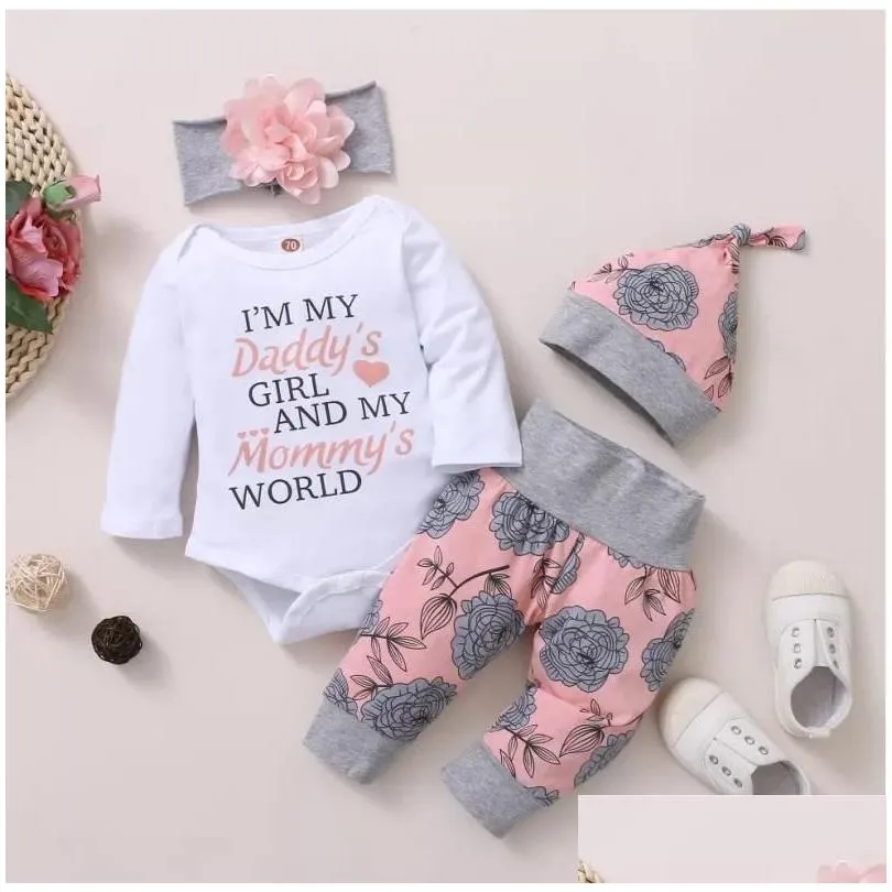 Clothing Sets Clothing Sets Hibobi 4Pcs Baby Girl Clothes Set Born Kids Childern Toddler Outfits Infant Drop Delivery Baby, Kids Mater Dhqpc