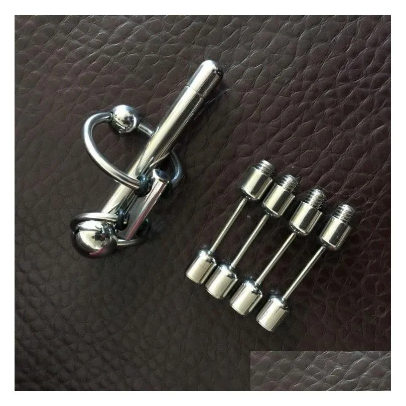 latest adjustable male stainless steel urethral sounding stretching stimulate dilator penis plug with cock ring bdsm toy281m