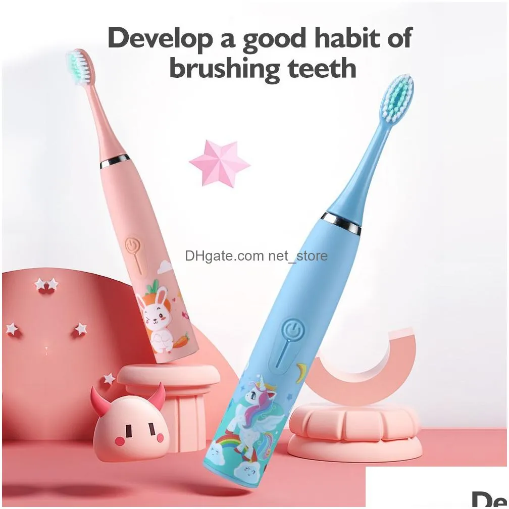 electric toothbrush for children kids smart tooth brush soft silicon cartoon 6 heads baby child toothbrush teeth cleaning