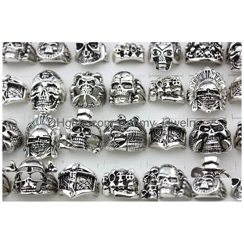 Band Rings Gothic Skl Carved Big Biker Rings Mens Anti-Sier Retro Punk For Men S Fashion Jewelry In Bk Wholesale Drop Delivery Jewelry Dhcju