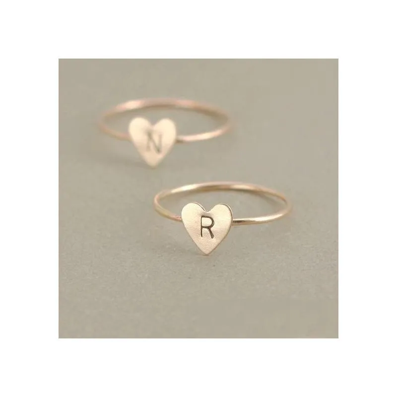 Band Rings 26 A-Z English Letter Ring Initial Sier Gold Love Heart Rings Women Fashion Jewelry Will And Sandy Drop Ship Ka3998 Drop De Dhpcb