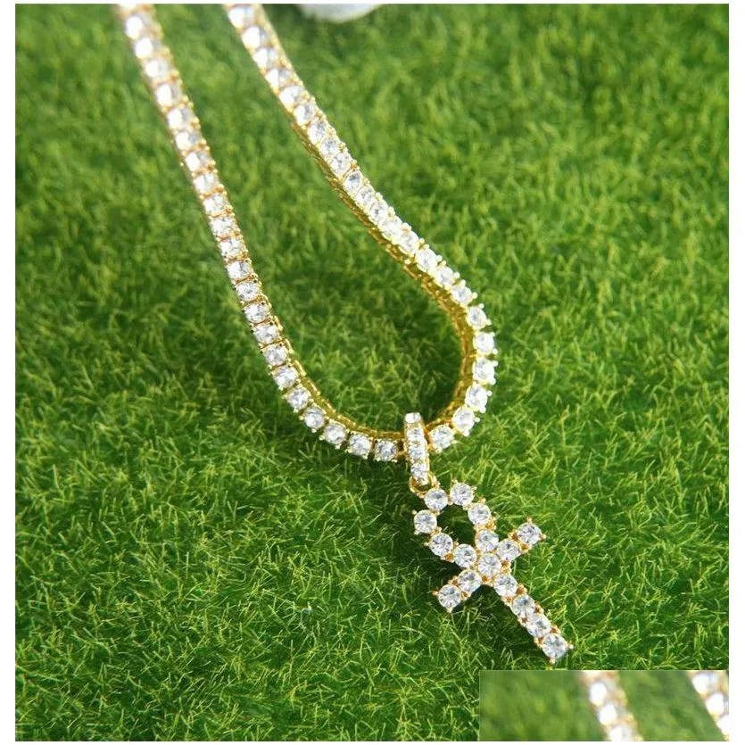 Pendant Necklaces Hip Hop Cross Pendant Necklace For Men Jewelry With Gold White Plated Tennis Chain Kka1855 Drop Delivery Jewelry Nec Dhwre