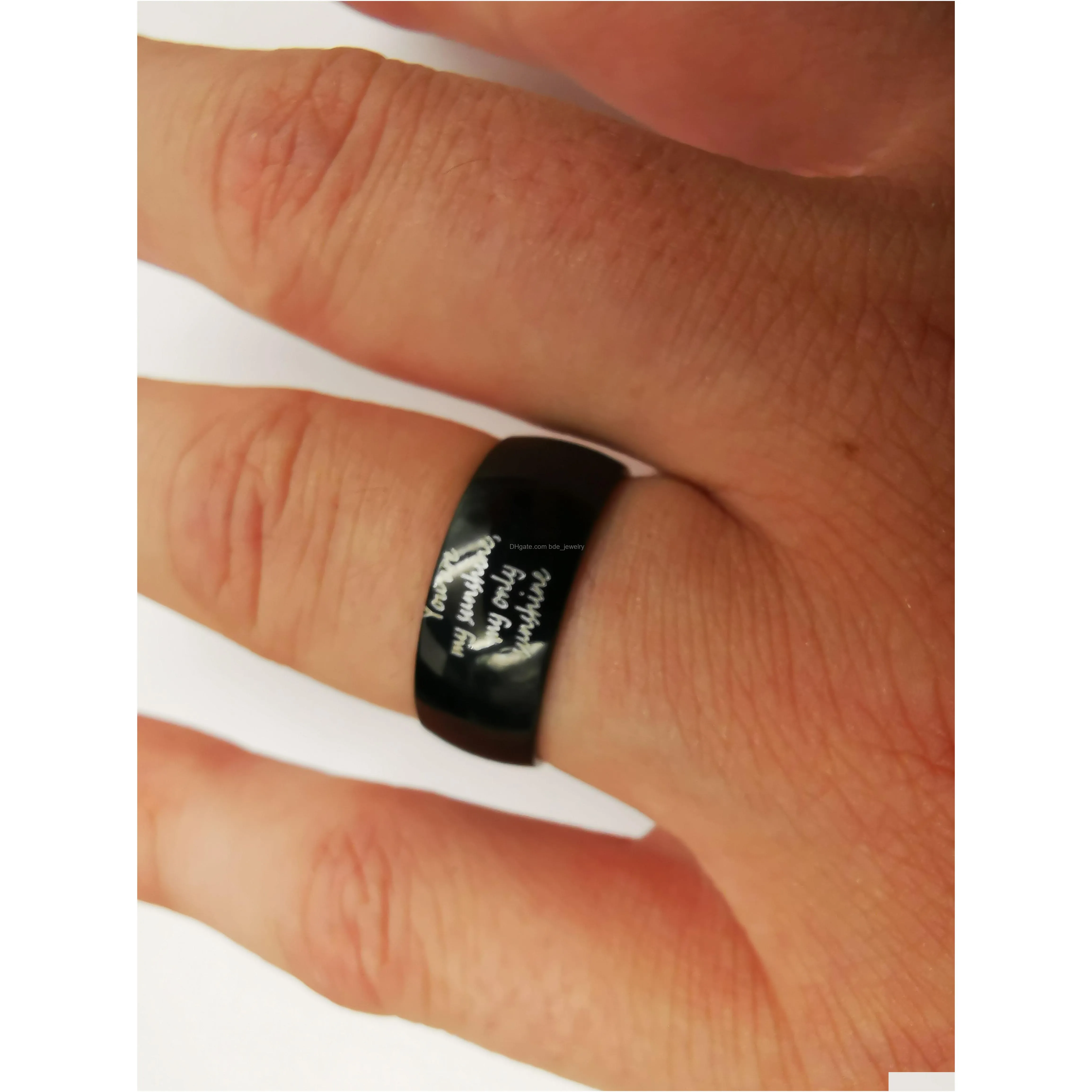 you are my sunshine ring for women men black stainless steel fashion smooth band rings 8-12