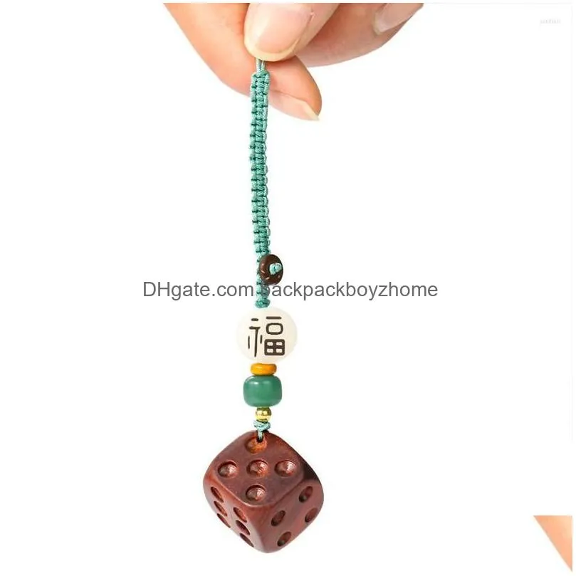 decorative figurines red sandalwood dice keychain handcarved wooden sieve bag chain accessories handicraft pendant