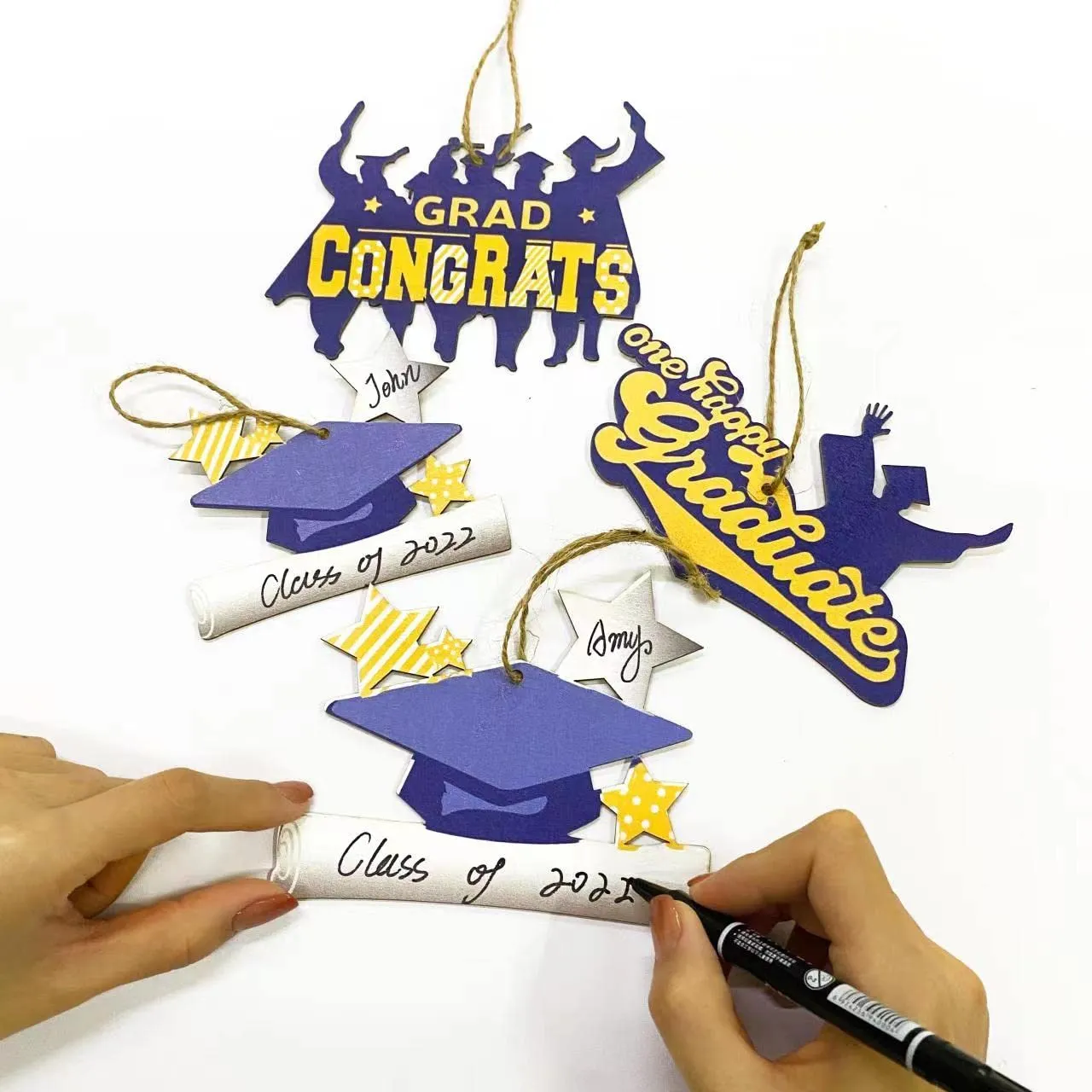navy blue and gold graduations decorations ornaments grad congrats one happy graduate you did it and im proud of you sign wooden graduations tree ornaments for graduations party supplies