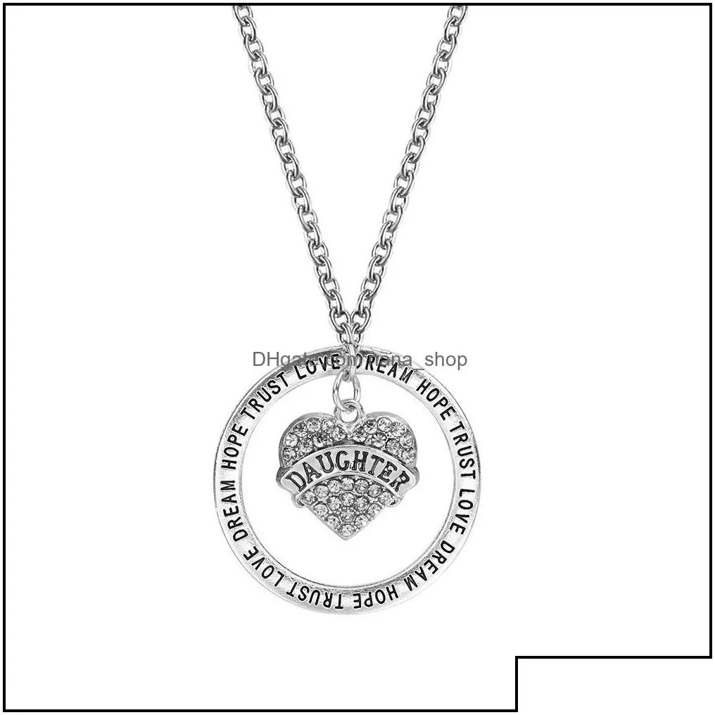 pendant necklaces engraved english letter mom daughter necklace teachers heart diamond sister charm in drop delivery jewelry pendants