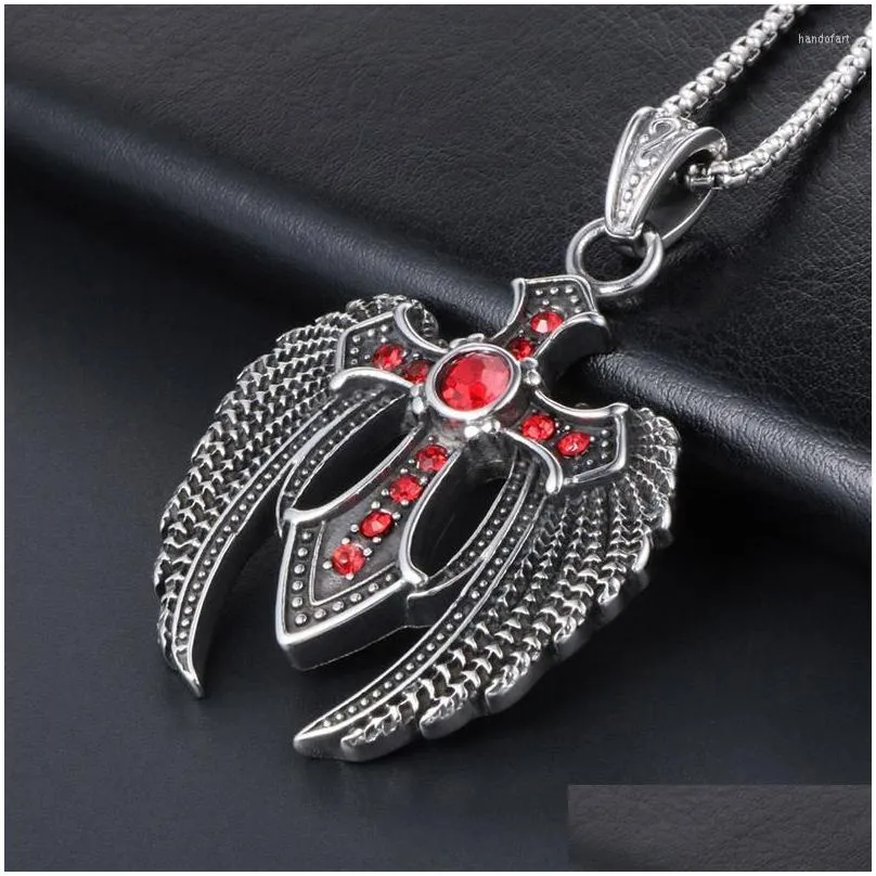 Pendant Necklaces Pendant Necklaces Miqiao Stainless Steel Titanium Red Zircon Gothic  Vintage Collar Chains Necklace For Men Wom Dhsbj