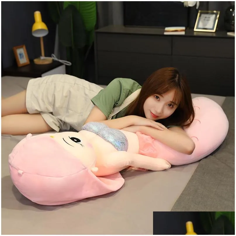 kawaii cartoon starfish mermaid plush pillow  cute soft princess mermaid plush toy girl child sleeping companion doll gift 57inch