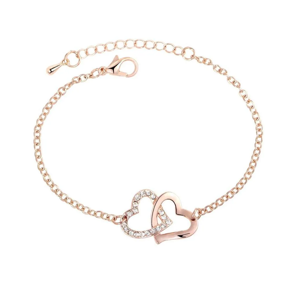 Pendant Necklaces New Rose Gold Double Heart Crystal Alloy Bracelet Drop Delivery Jewelry Necklaces Pendants Dhsqb