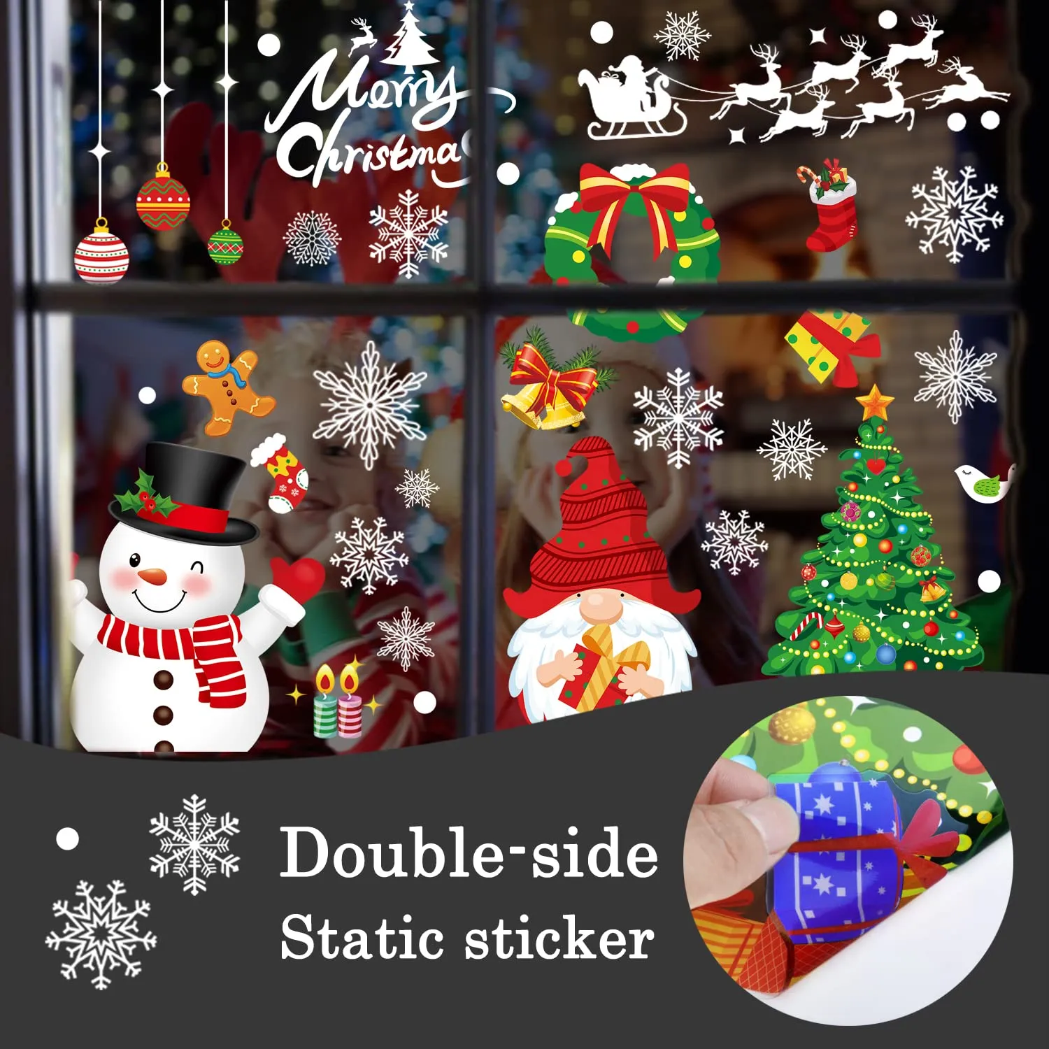 christmas window clings christmas decals reusable double sided printed self adhesive window decorations santa claus moose snowman socks dwarfs xmas tree and snowflakes window clings 9 sheet