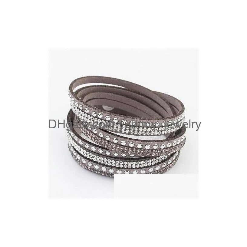 Cuff 17 Colors Mtilayer Woven Bracelets Rhinestone Diamond Crystal Leather Chain Tennis Wristband Colorf Charming Jewelry For Drop Del Dh5P3