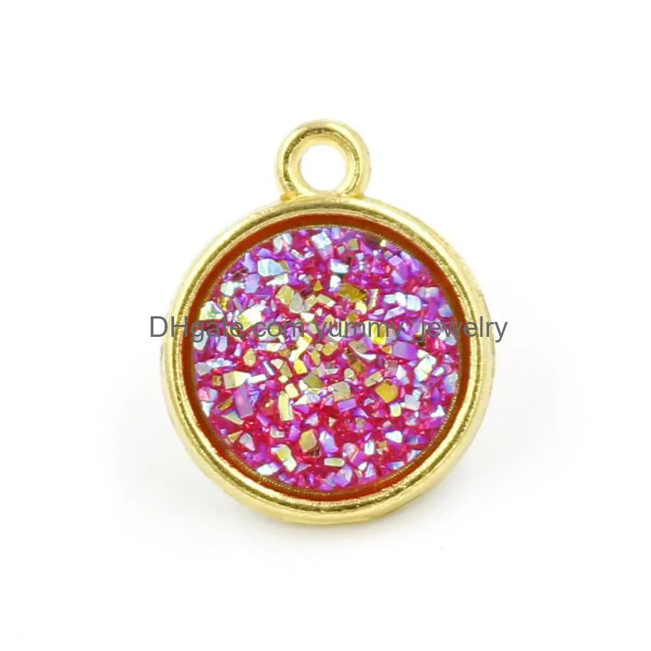Pendant Necklaces 12Mm Druzy Drusy Stone Pendant Gold Bling Resin Round Charm For Neckalces Making Fashion Jewelry In Bk Drop Delivery Dha0P