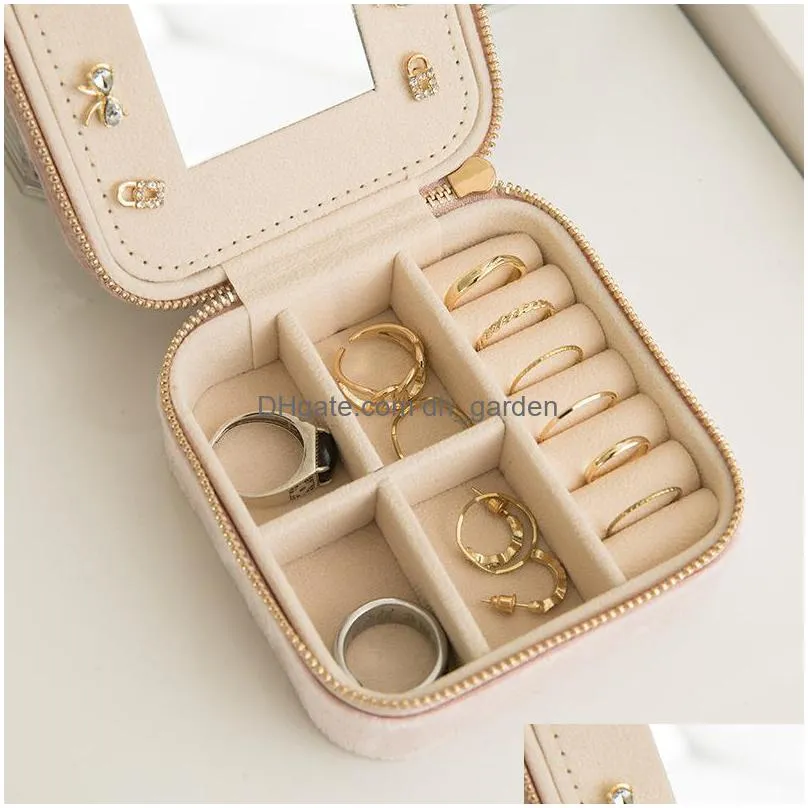 Jewelry Boxes Travel Veet Jewelry Box With Mirror Wedding Gifts Case For Women Girls Small Portable Organizer Boxes Rings Earrings Nec Dh9Qj
