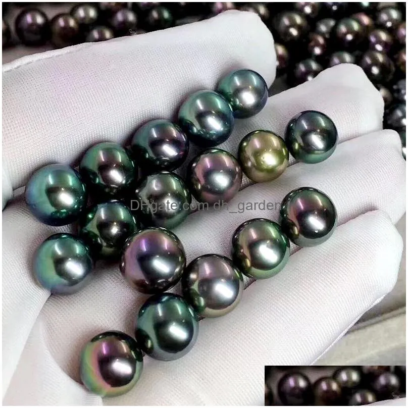 Pearl Wholesale 12-1M Aaa Round Akoya Tahiti Pearl Seawater Black Color For Diy Bracelet Necklace Ring Holiday Gift Only Send Finished Dhwgg