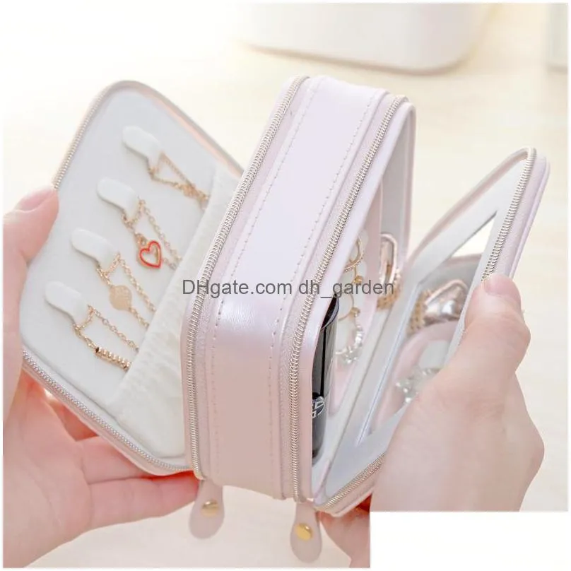Jewelry Boxes Travel Jewelry Case Small Box Pu Leather Portable Storage Organizer Double Layer Display Boxes For Rings Earrings Bracel Dhmjg