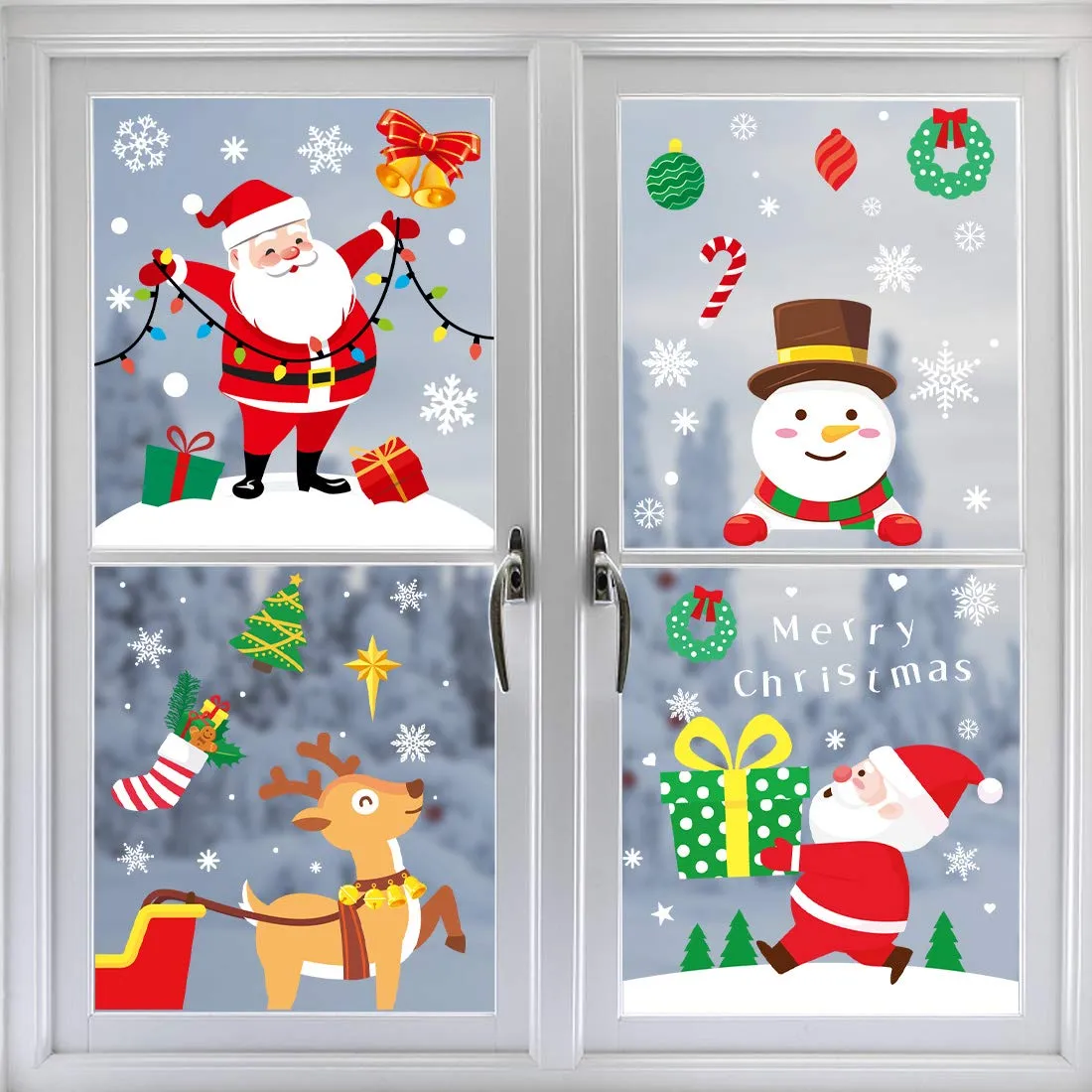 greymong christmas snowflake window clings 6 sheets christmas stickers for glass window xmas decoration decals with snowflake santa claus merry christmas window clings for party decorations