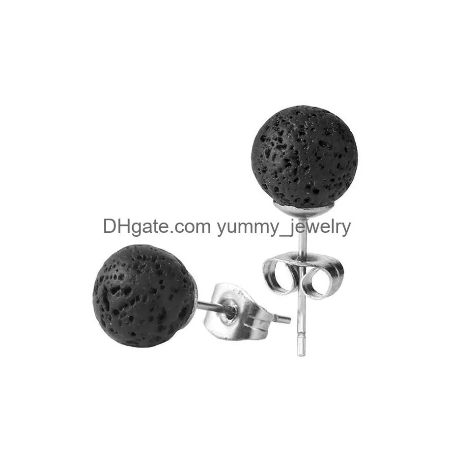 Stud 6Mm 8Mm 10Mm Lava  Earrings Essential Oil Diffuser Natural Stone Stainless Steel Ear Pin For Women Fashion Aromatherapy Dhm3I