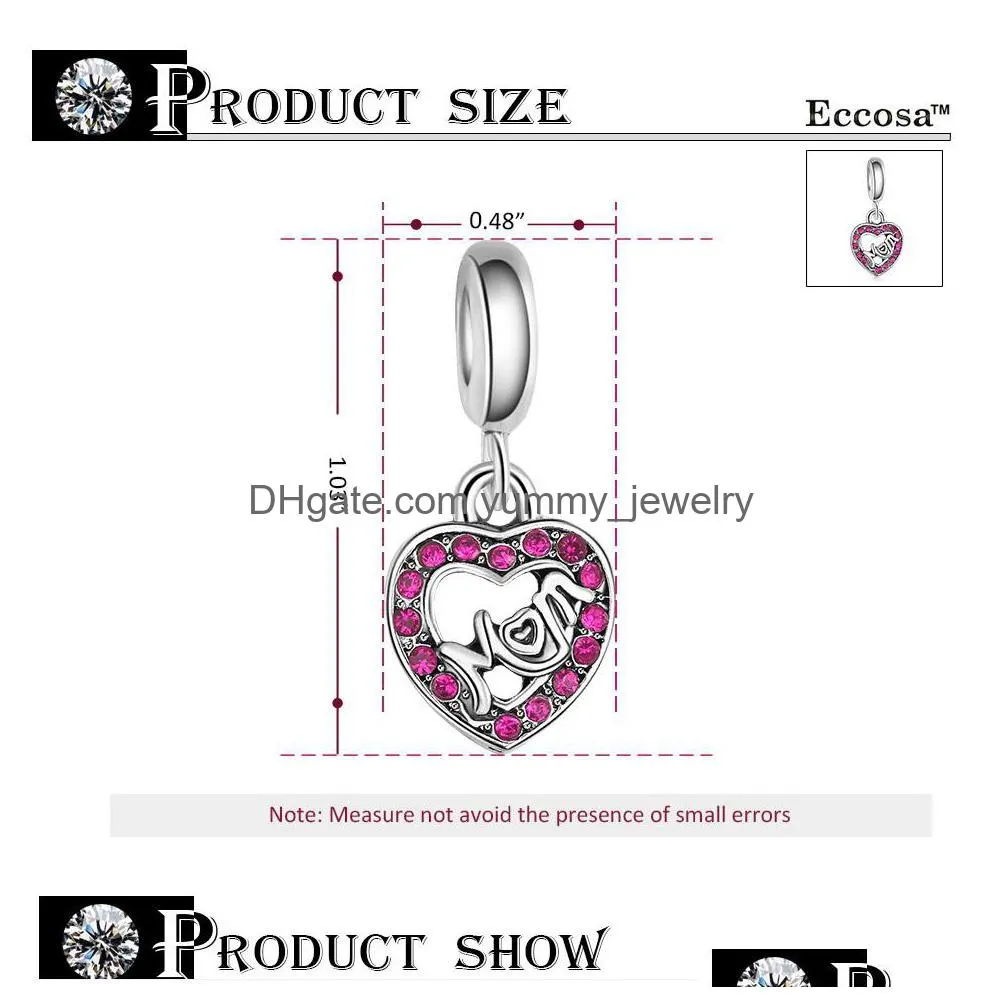 Charms Mothers Day Jewelry Crystal Rhinestone Mom Beads Charm Sier Big Hole Loose Spacer Craft Bead Pendant Fit Bracelet For Drop Deli Dh968