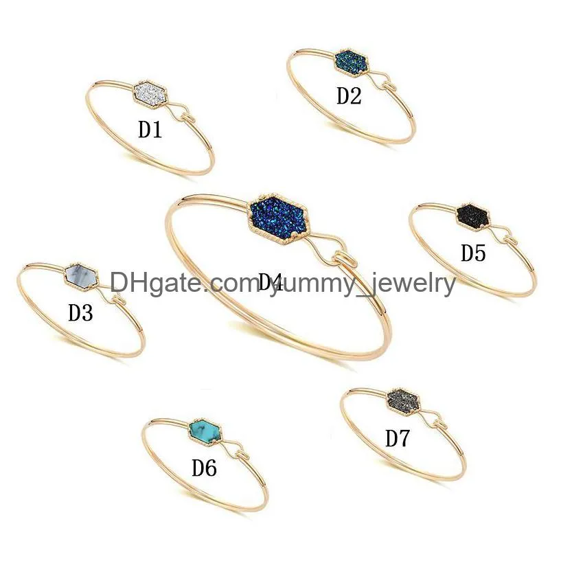 Bangle Designer Druzy Bangle Bracelets For Women Geometric Natural Stone Charm Wire Chain Luxury Diy Jewelry In Bk Drop Delivery Jewel Dhqsi