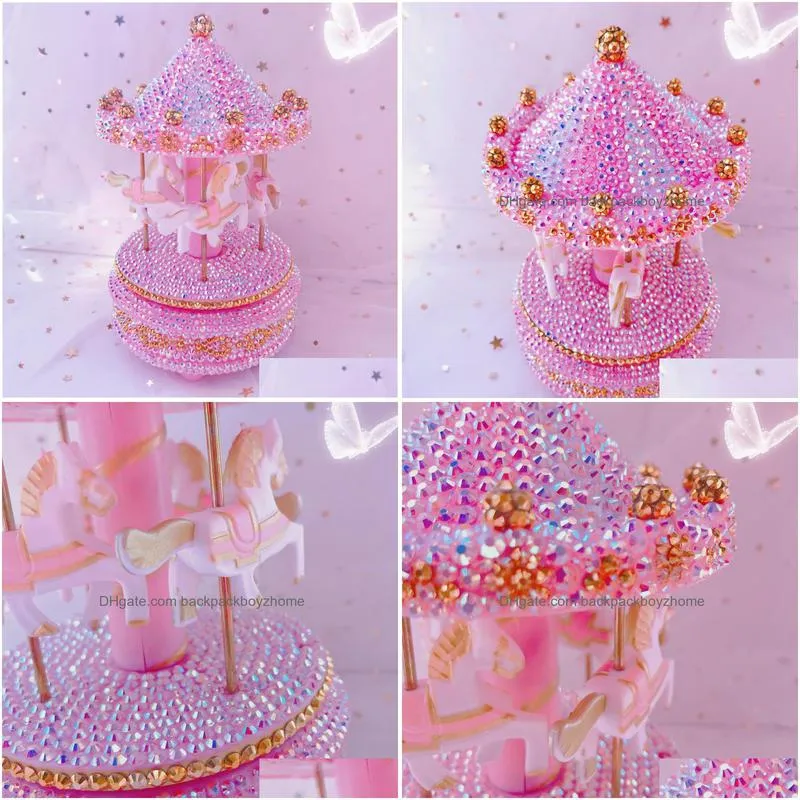 decorative objects figurines sparkling carousel music box merrygoround all rhinestone figurine home decor diy gift for christmas