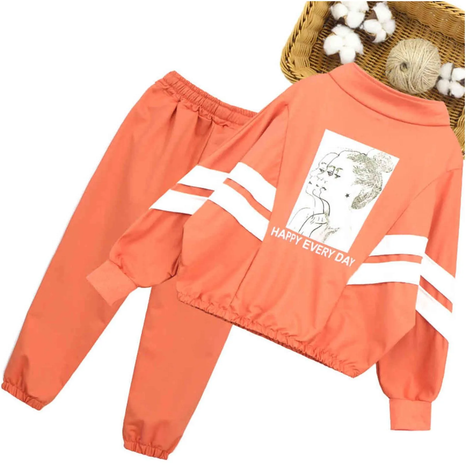 Clothing Sets Girls Sport Clothes Striped Clothing For Coat Add Pants 2Pcs Girl Teenage Childrens School 6 8 10 12 14 211104 Drop Deli Dhtxm