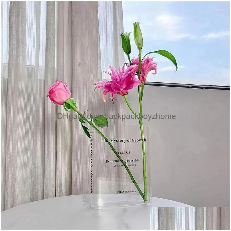vases book shaped flower vase modern acrylic clear artistic and cultural flavor decorative for floral arrangement