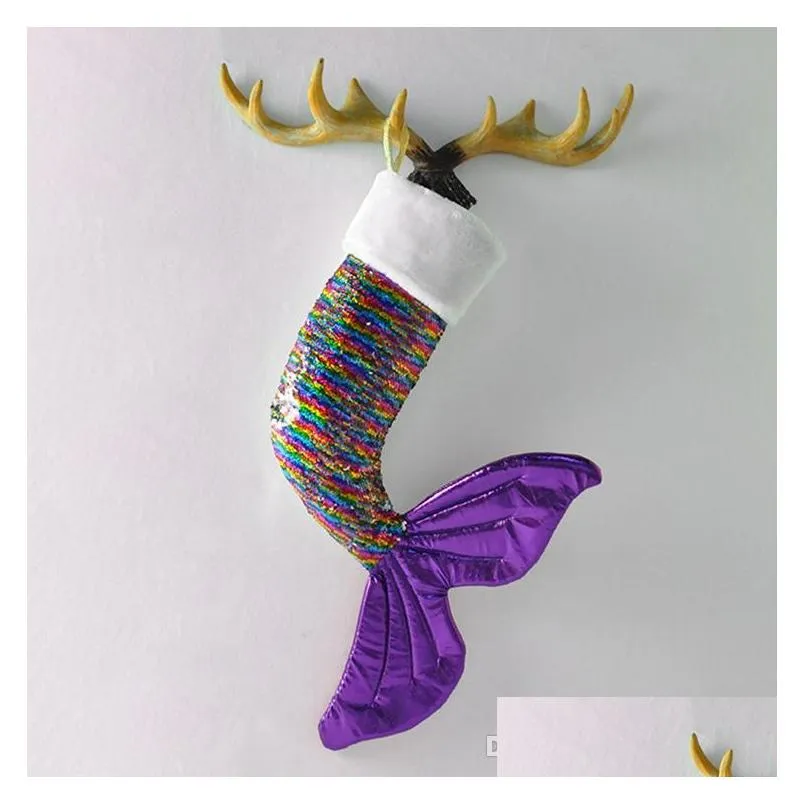 3styles mermaid sequins christmas socks fish tail christmas day decorative pendant ornament socks fishtail gift bag candy