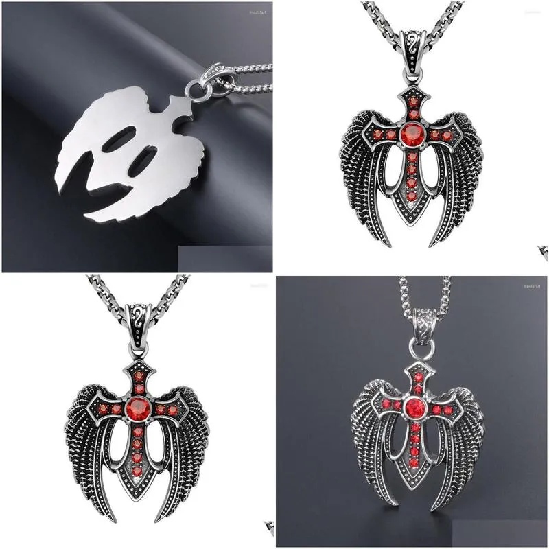 Pendant Necklaces Pendant Necklaces Miqiao Stainless Steel Titanium Red Zircon Gothic  Vintage Collar Chains Necklace For Men Wom Dhsbj