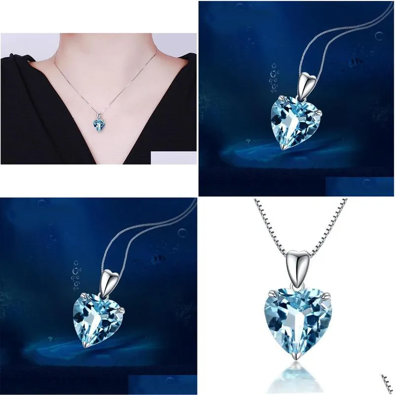 Pendant Necklaces Sier Heart Of The Ocean Natural Sapphire Crystal Pendant Necklace Jewelry Drop Delivery Jewelry Necklaces Pendants Dhqpy