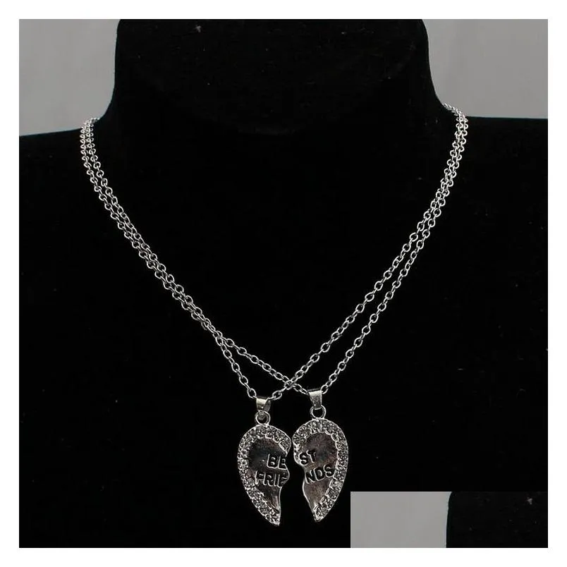 Pendant Necklaces Fashion Two Petals Heart Crystal Best Friend Necklace Good Friendship Pendant Wholsale 5906 Drop Delivery Jewelry Ne Dh38Y