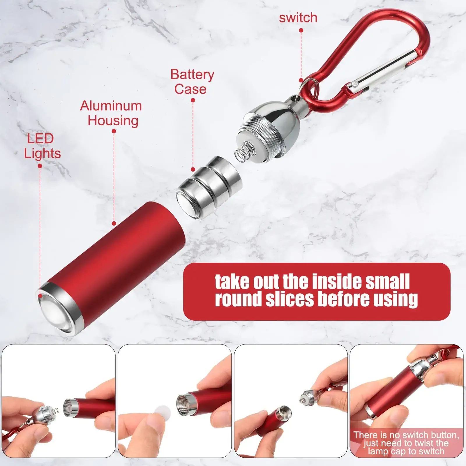 mini flashlight led keychain with batteries ring light torch with hook for home and outdoor