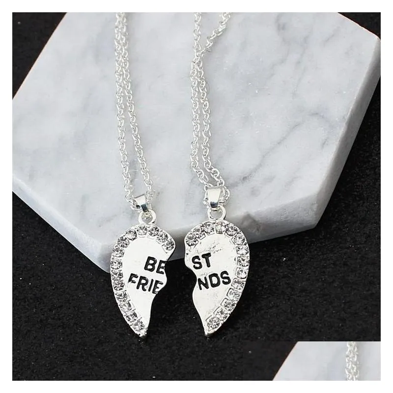 Pendant Necklaces Fashion Two Petals Heart Crystal Best Friend Necklace Good Friendship Pendant Wholsale 5906 Drop Delivery Jewelry Ne Dh38Y