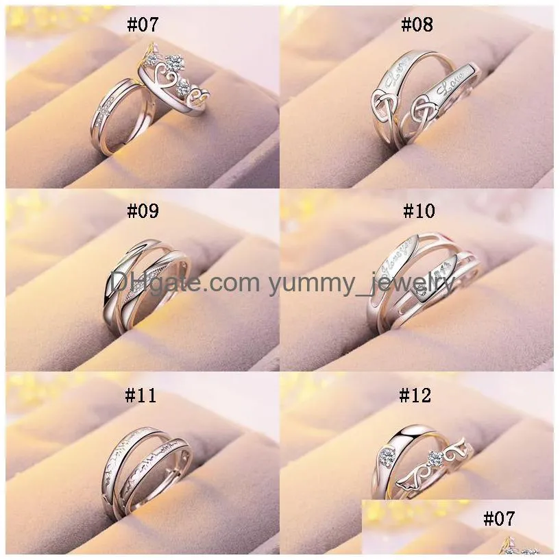 Wedding Rings 12 Styles Luxury Sterling Sier Wedding Rings Women And Men S Engagement Cz Gemstone Open For Couple Promise Fashion Jewe Dh1Q3