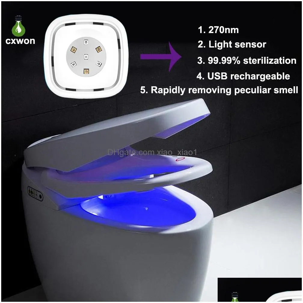 toilet seats sterilization light usb rechargeable germicidal ultraviolet sterilizing lamp 270nm uvc light sensor disinfection lamp