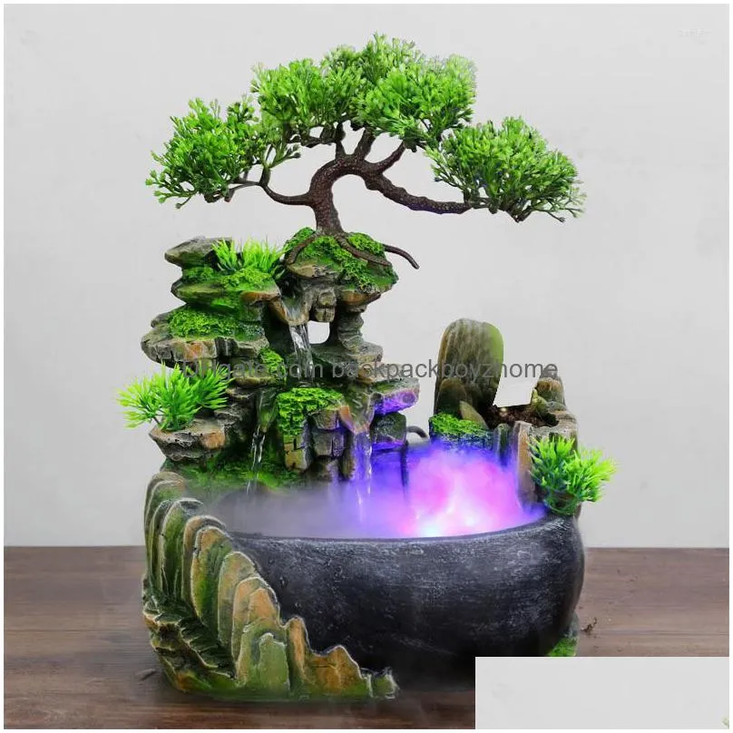 decorative figurines tabletop ornaments company office wealth feng shui desktop flowing water waterfall fountain with color changing