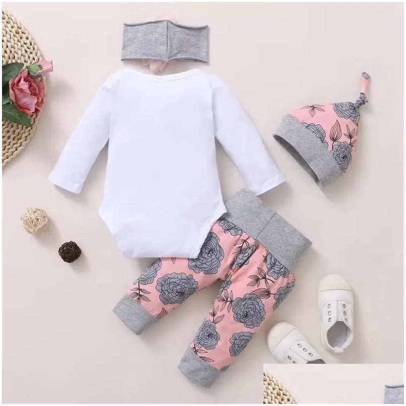 Clothing Sets Clothing Sets Hibobi 4Pcs Baby Girl Clothes Set Born Kids Childern Toddler Outfits Infant Drop Delivery Baby, Kids Mater Dhqpc