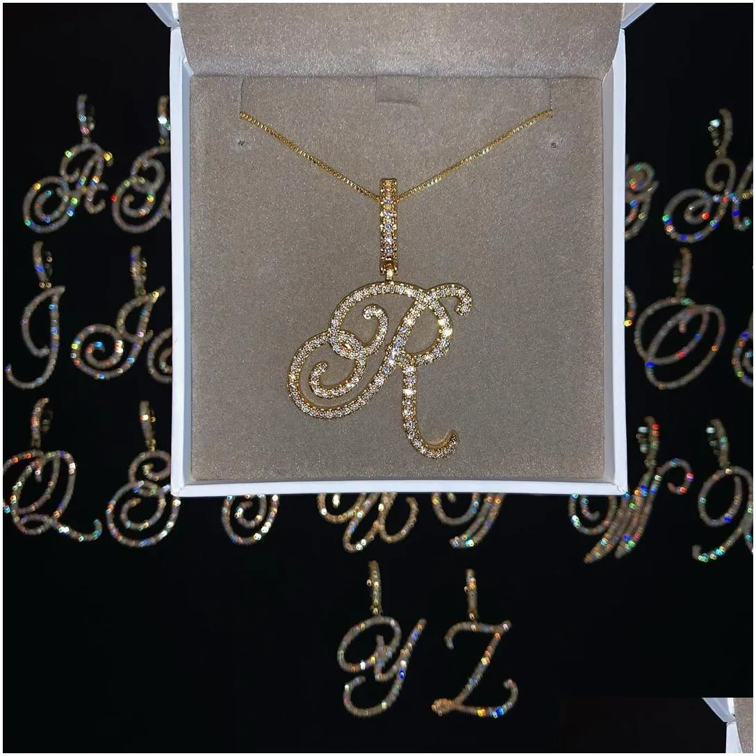Pendant Necklaces Cursive 26 Initial Letter Pendant Necklace Micro Pave 5A Cubic Zirconia Cz Alphabet Name Jewelry Drop Delivery Jewel Dhr5I