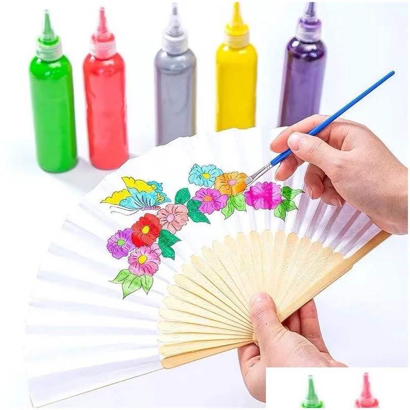 wholesale diy folding fan solid color single sided paper fan childrens painting gift wedding gift party favors