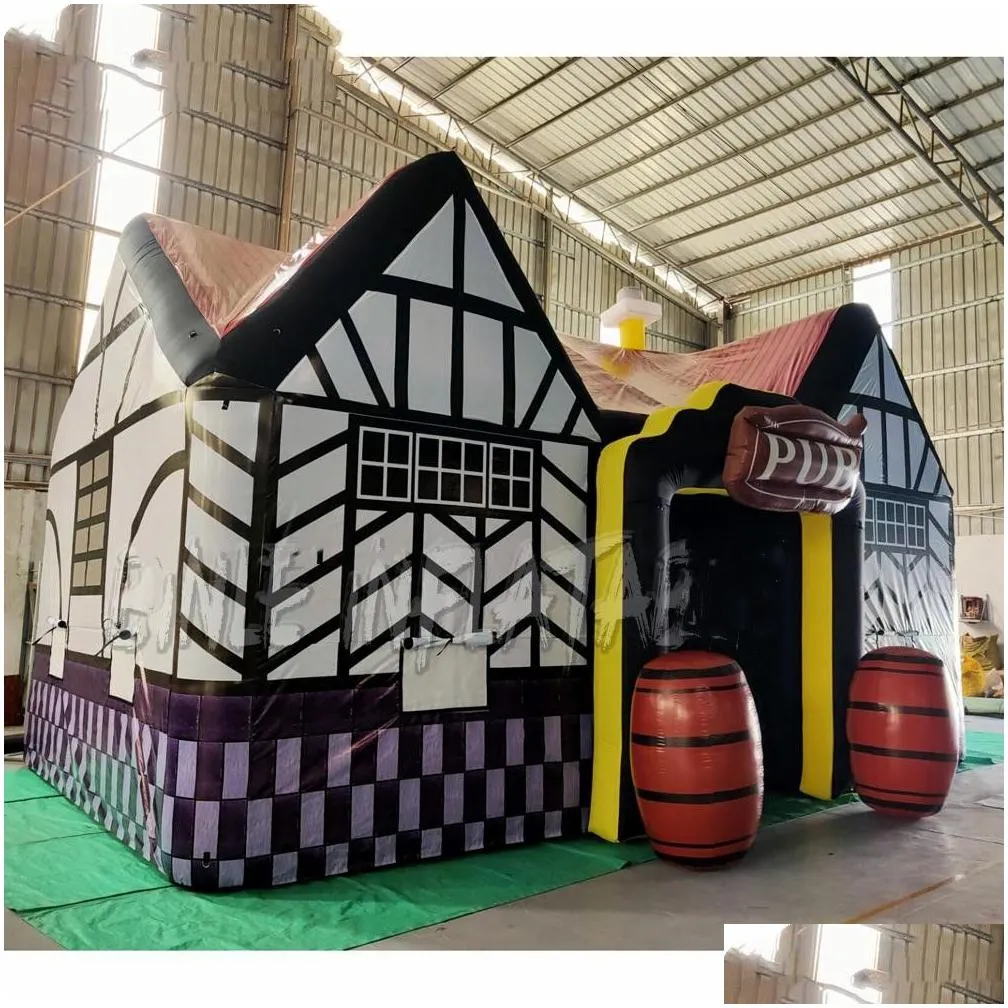 bouncer custom house shaped  inflatable bar tent irish pub with casks for outdoor party