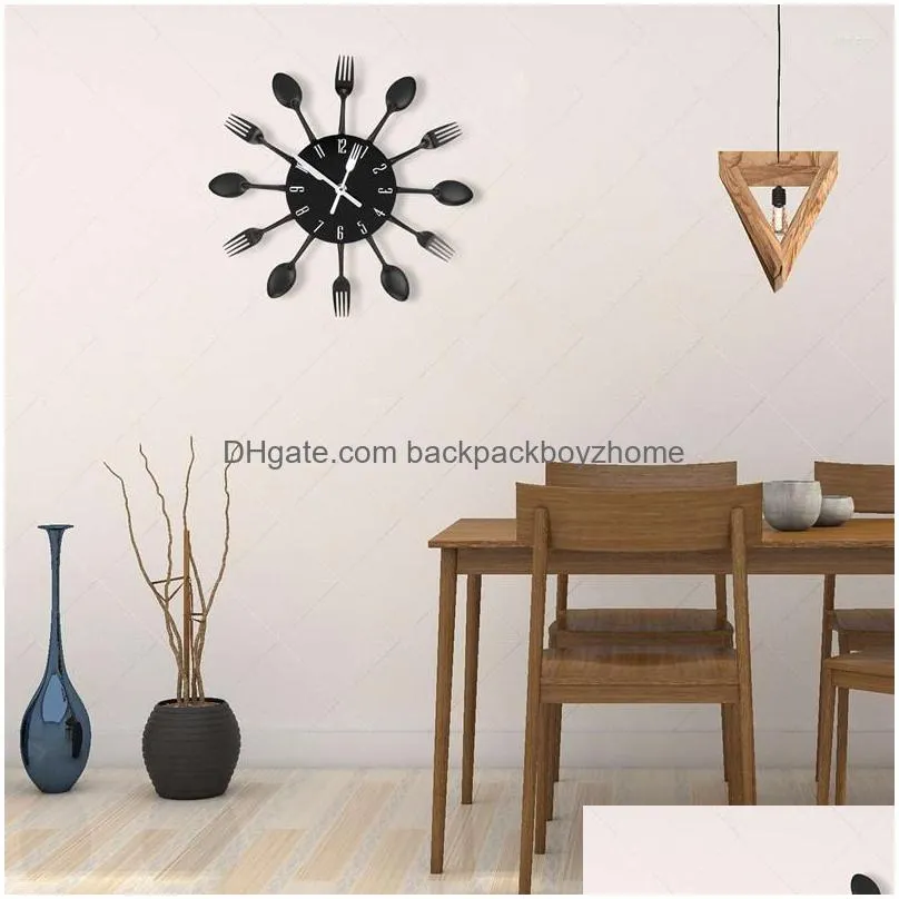 wall clocks home decorations noiseless stainless steel cutlery knife and fork spoon clock kitchen restaurant decor