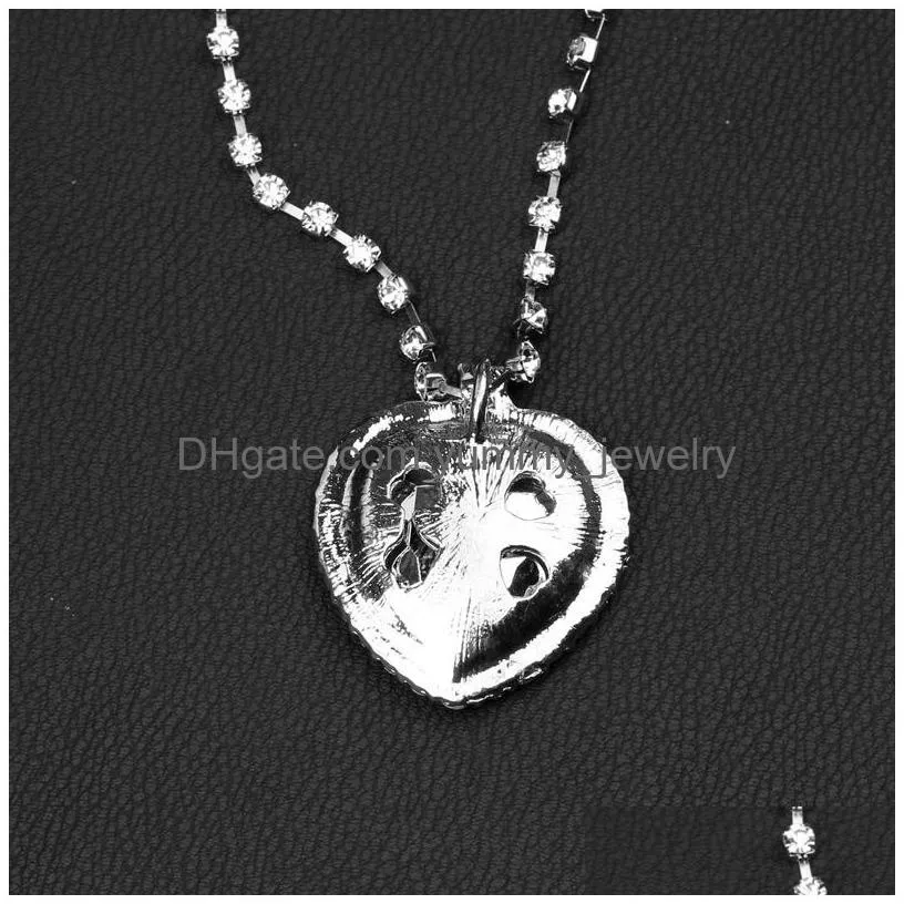 Pendant Necklaces The Heart Of Ocean Necklace Korean Luxury Blue Red Crystal Shape With Lovers Charms Pendant Necklaces For Women Tita Dh8My