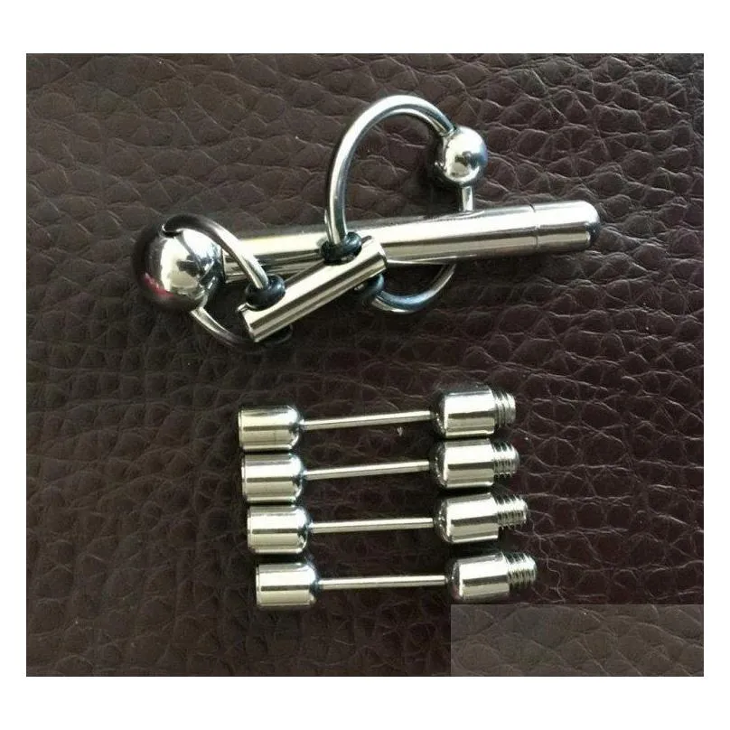 latest adjustable male stainless steel urethral sounding stretching stimulate dilator penis plug with cock ring bdsm toy281m