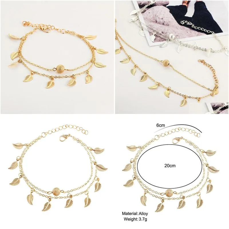 Pendant Necklaces Wholesale Gold Plated Ankle Chain Little Leaf Pendant Adjustable Bracelet Anklets For Drop Delivery Jewelry Necklace Dhgmv