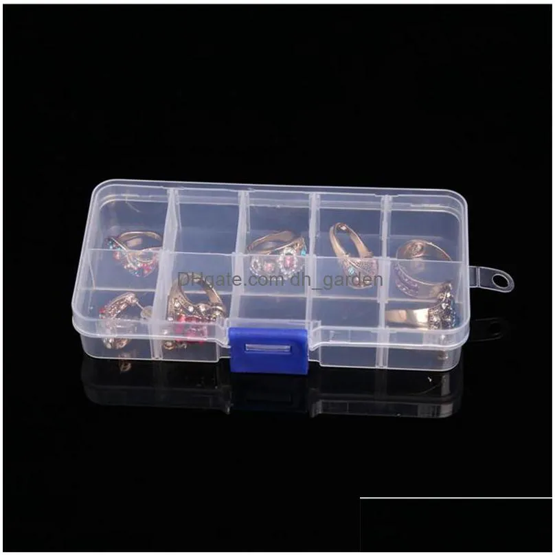 Storage Boxes & Bins 10 Grids Jewelry Storage Box Plastic Transparent Display Case Organizer Holder For Beads Ring Earrings Drop Deliv Dhdwu