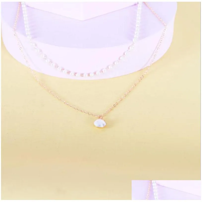 Pendant Necklaces New Fashion Accessory Copper Hand-Made Sequins Neck Ring Double-Layer Gold Plated Chain Necklace Drop Delivery Jewel Dhqxp