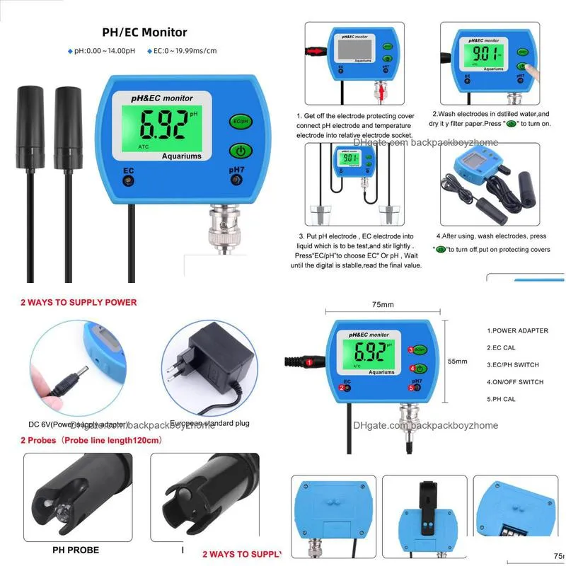 professional 2 in 1 digital ph meter ec meter for aquarium multiparameter water quality monitor online ph/ec monitor acidometer