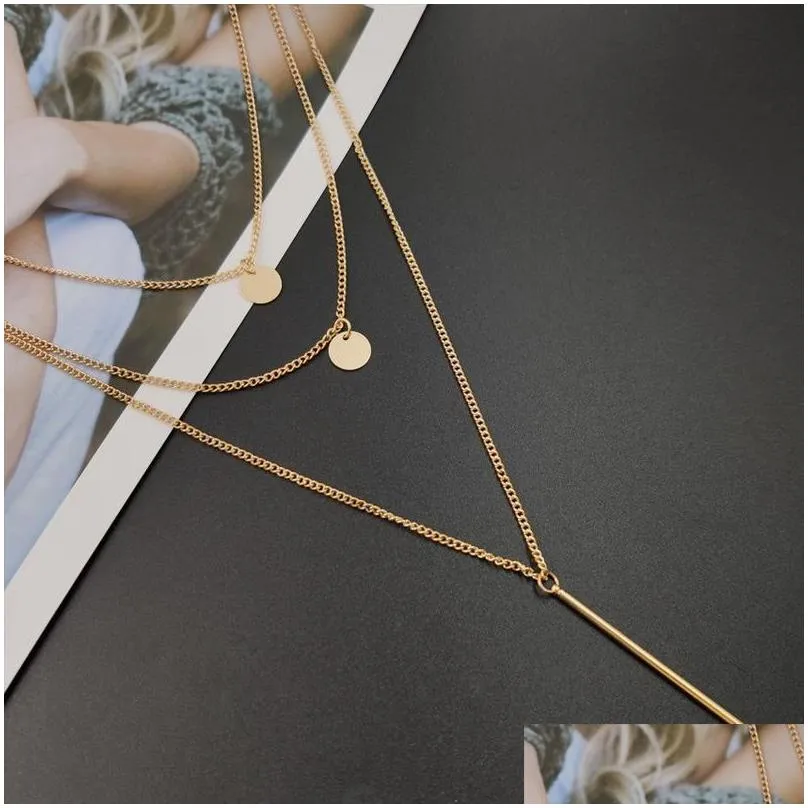 Pendant Necklaces Super Thin Chain Necklace With Long Pendant Lady Simple Gold Drop Delivery Jewelry Necklaces Pendants Dhe2I