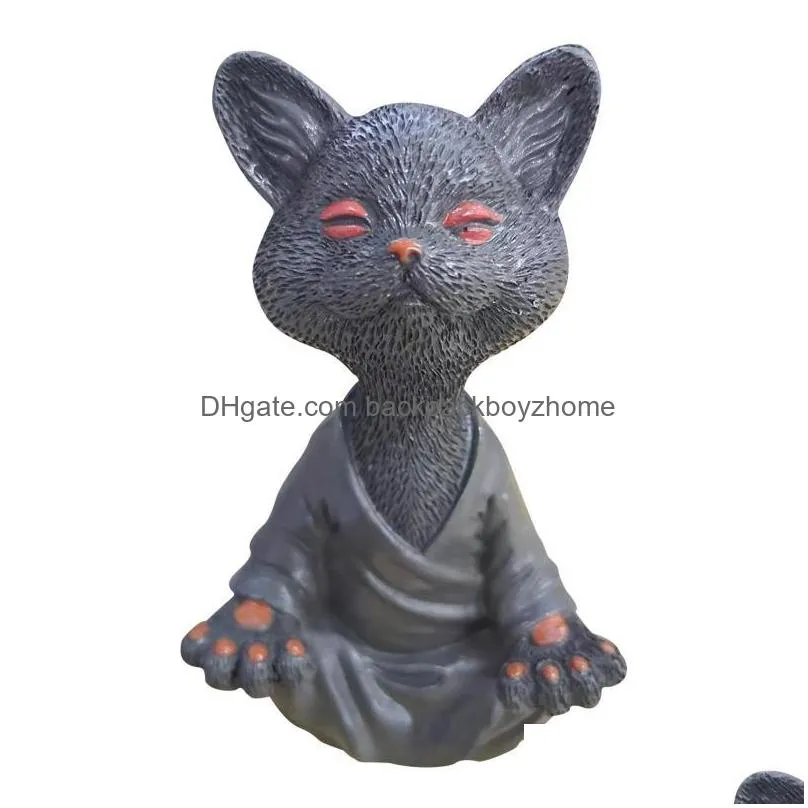 garden decorations whimsical black buddha cat figurine meditation yoga collectible happy decorwhimsical